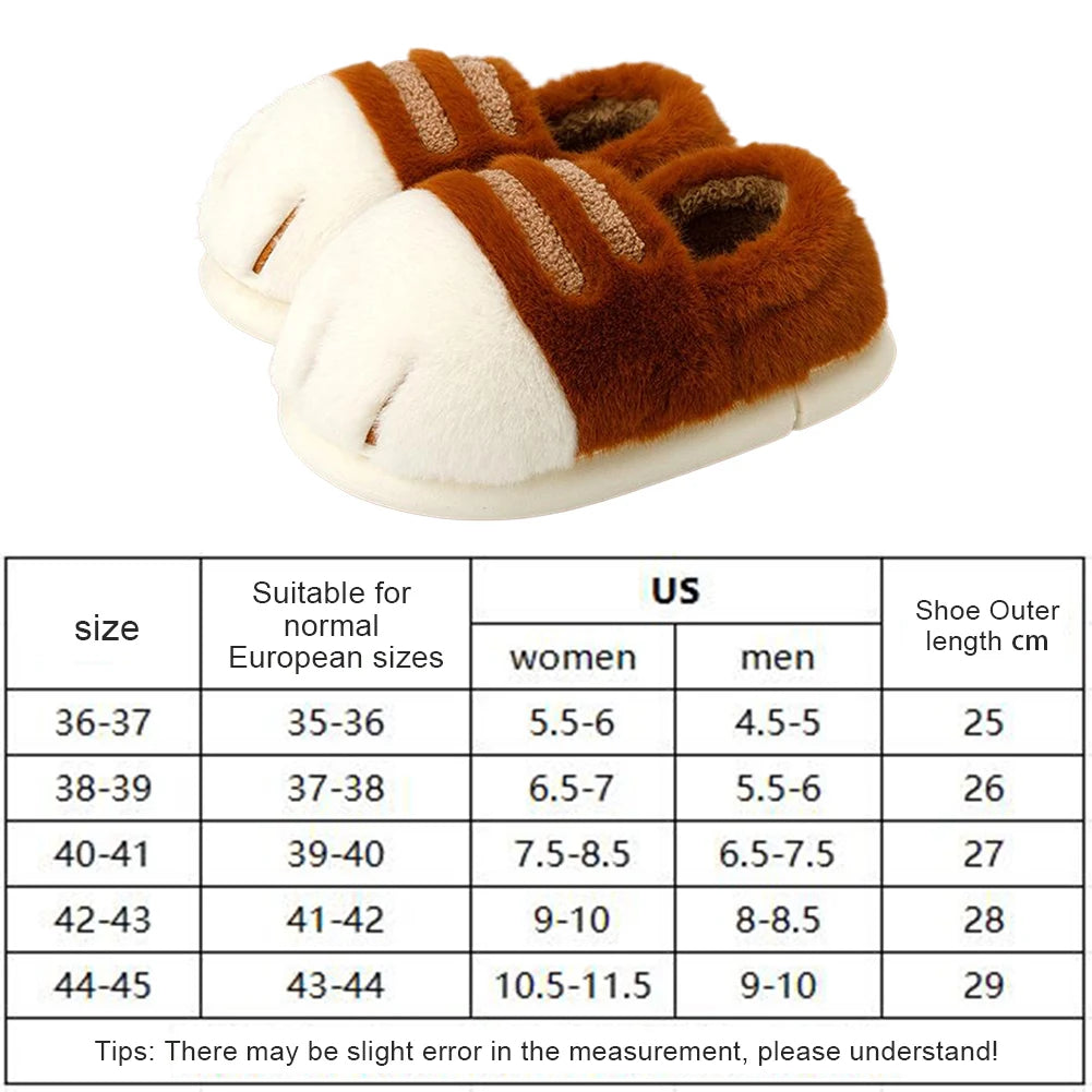 Warm Slip-on House Shoes 3D Cat Paw Plush Slippers Furry Paw Couple Slippers Anti Slip Flat Thermal Slippers for Indoor Bedroom