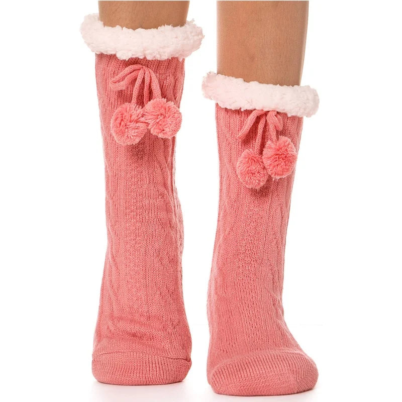 New home floor socks, winter plush thickened warm slipper socks, non-slip sleep socks with rubber dots on the sole