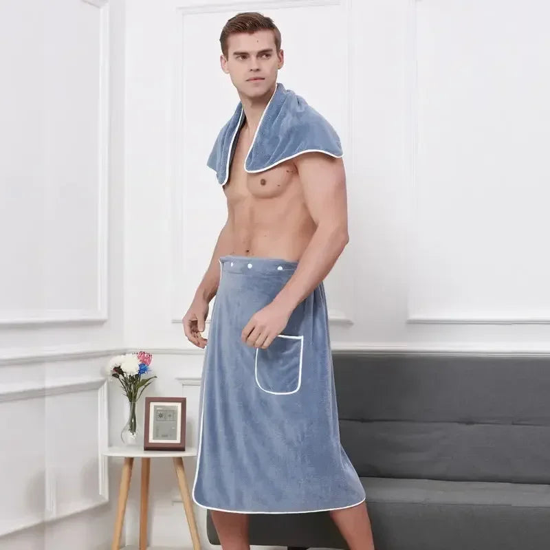 1PC Men's Bathrobe Quick Drying Towel Wearable Blanket Microfiber Swim Towel Robe One Size Soft Towel