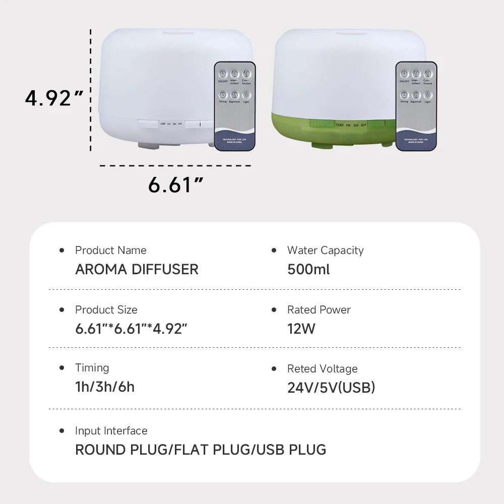 500ml Essential Oil Diffuser Quiet Aroma Mist Diffusers Scent Diffuser Wood Grain Remote Control Ultrasonic Air Humidifier