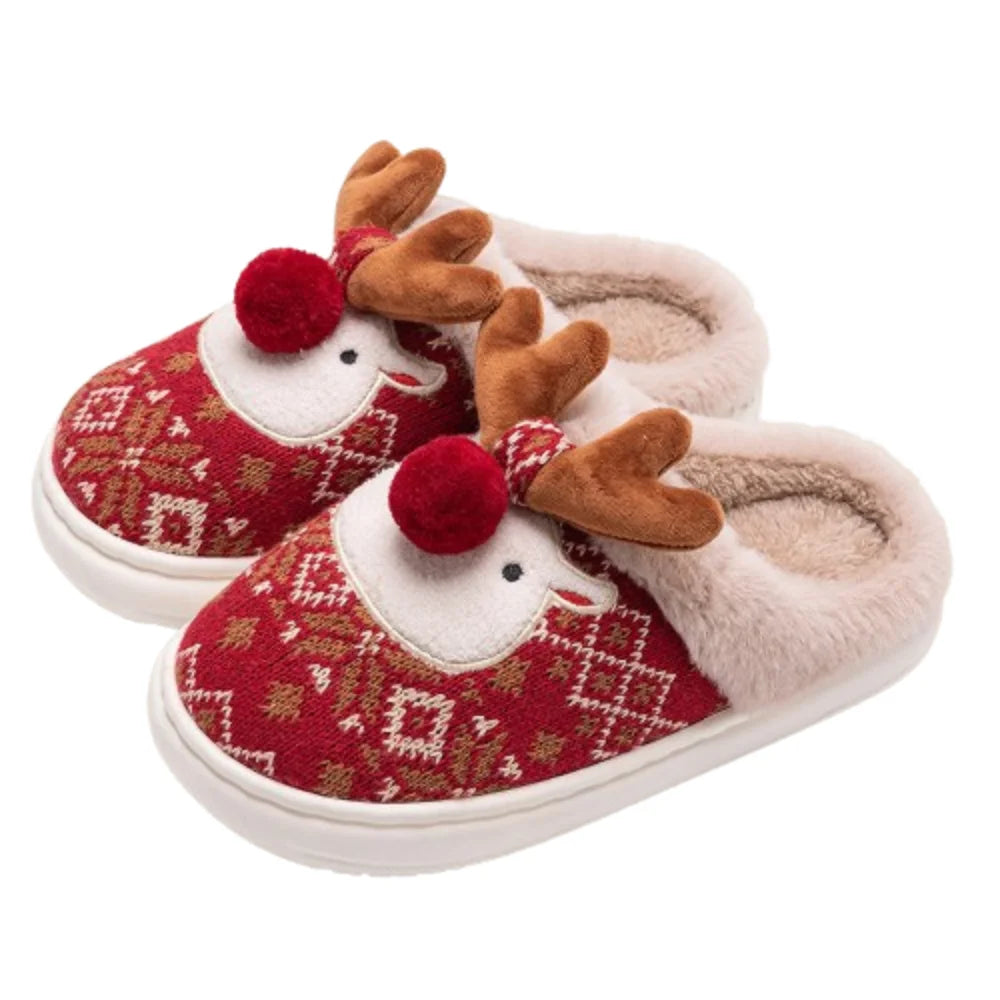 Casual Cute Cartoon Elk Slippers Lovely Soft Christmas Slippers Warm Comfortable Bedroom Shoes Men