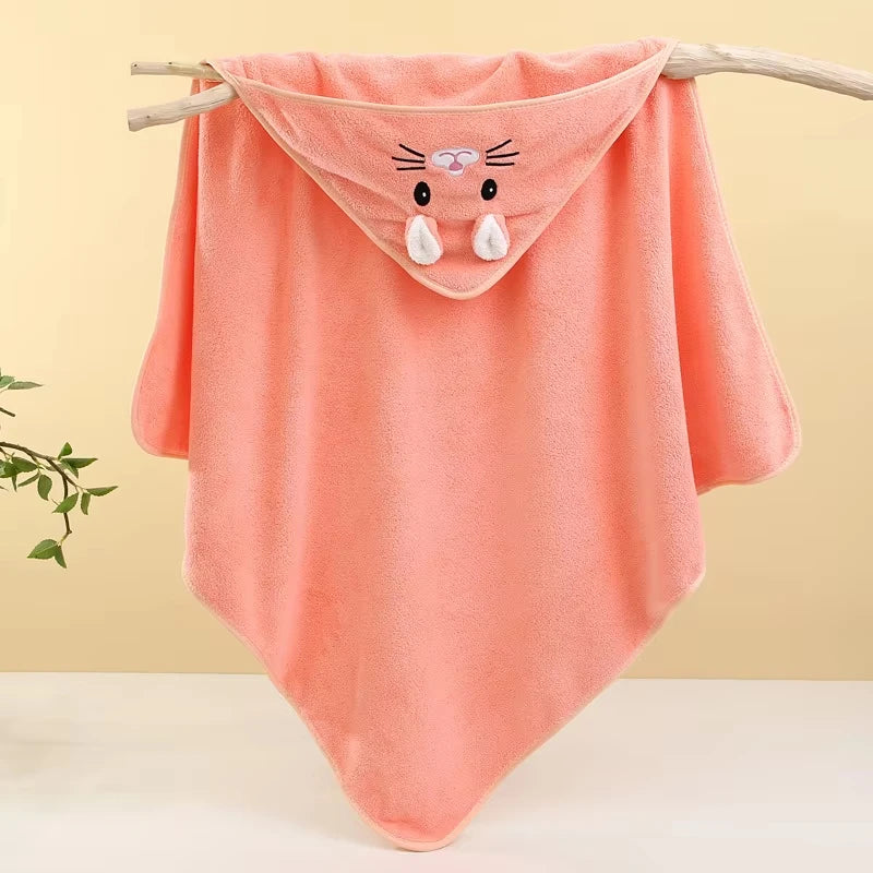 0-3Y Baby Shower Unisex Baby Bathrobe Flannel Cloak Cartoon Boy Girl Ultra-Soft Hooded Spa Robe Bath Towel Newborn Cover-Up