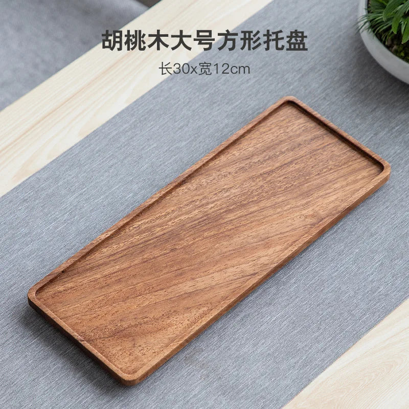Walnut wood rectangular tray dry bubble tea tray cake bread breakfast snack tray hotel supplies restaurant tea tray
