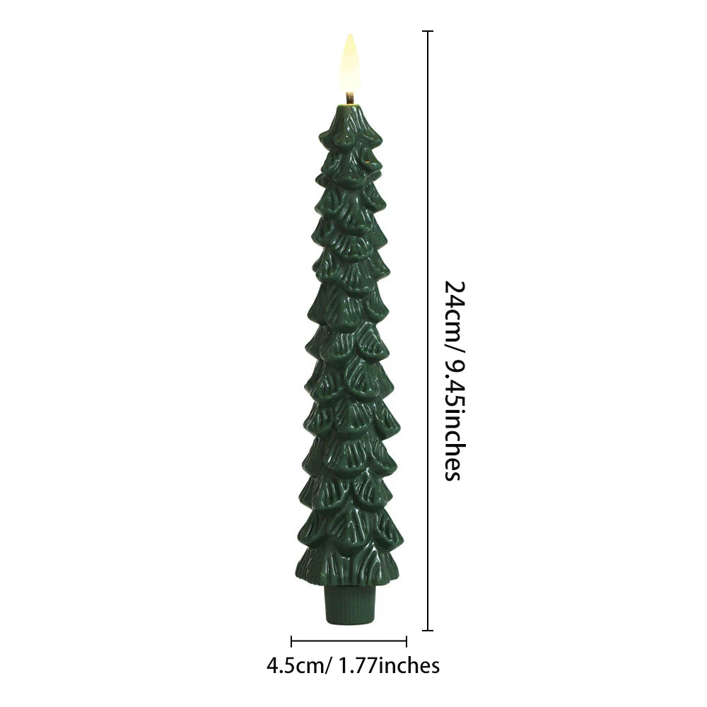 4pcs Christmas Tree LED Flameless Taper Candles, Flickering Christmas LED Taper Candles Light Battery Operated