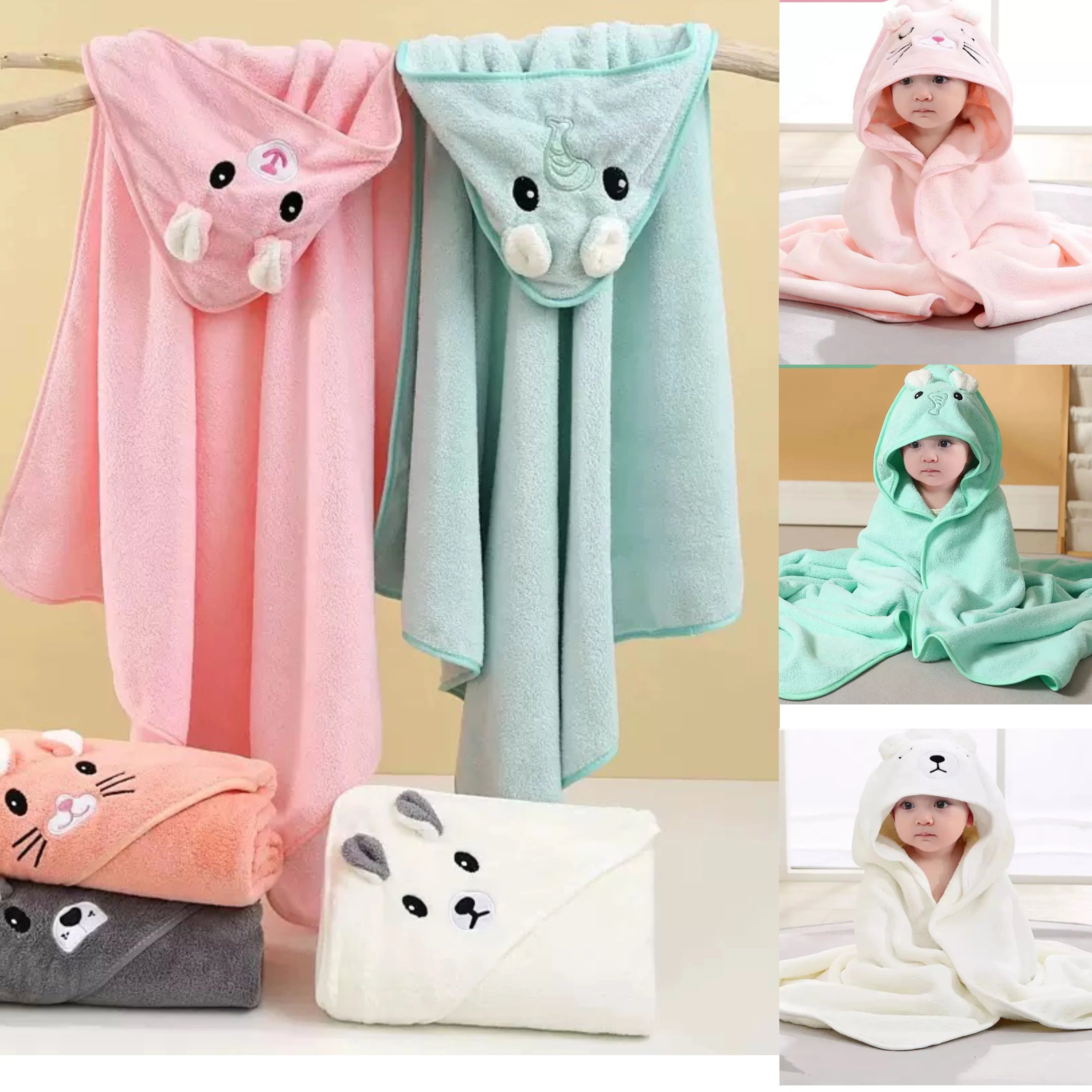 Infant Bath Towel Toddler Bathrobe Boy Girl Blankets Swaddle With Hood Cartoon Coral Fleece Towel Blanket Newborn Kids Bedding
