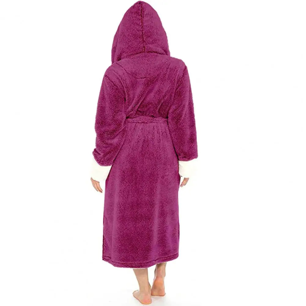 Women Bathrobe Plush Thicken Hooded Nightgown Autumn And Winter Warm And Comfortable Long-sleeved Robe Homewear Home Bath Robe