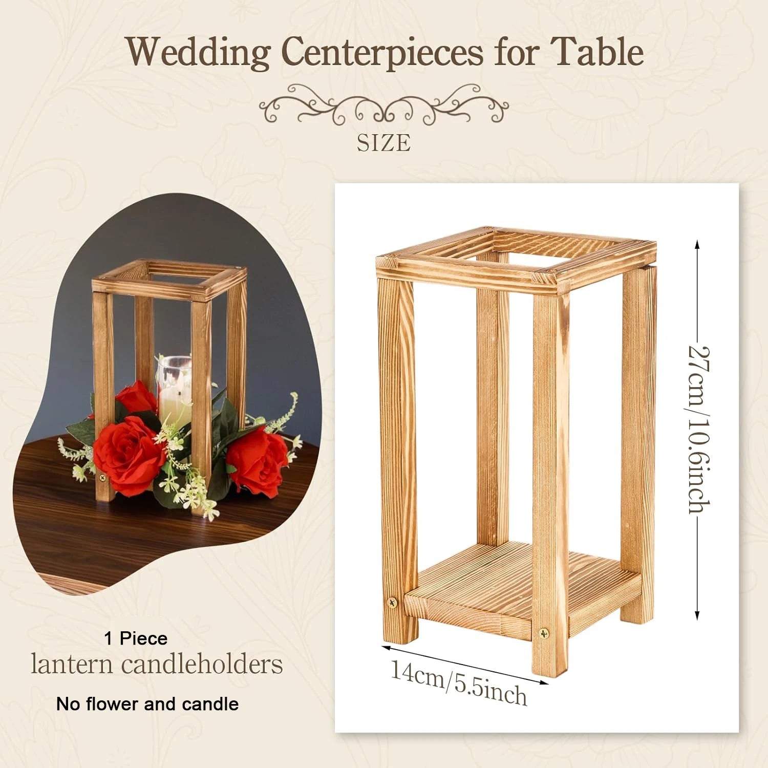 1 Piece Wooden Wedding Lantern Centerpiece Holders, Candle Lantern Holders for Table Wedding Fireplace Dining Party Decorations