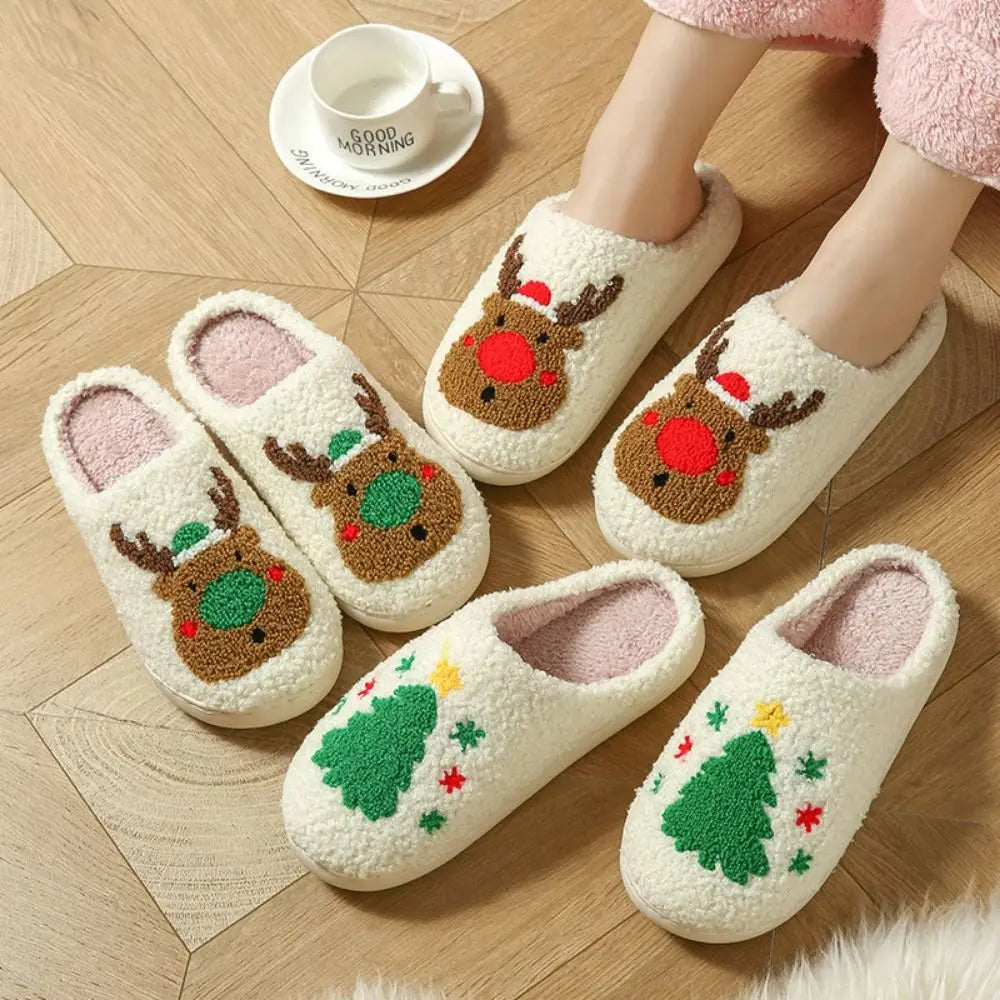 Casual Cute Christmas Slippers Soft Warm Warm Plush Slides Lovely Non-Slip Winter Home Shoes Bedroom