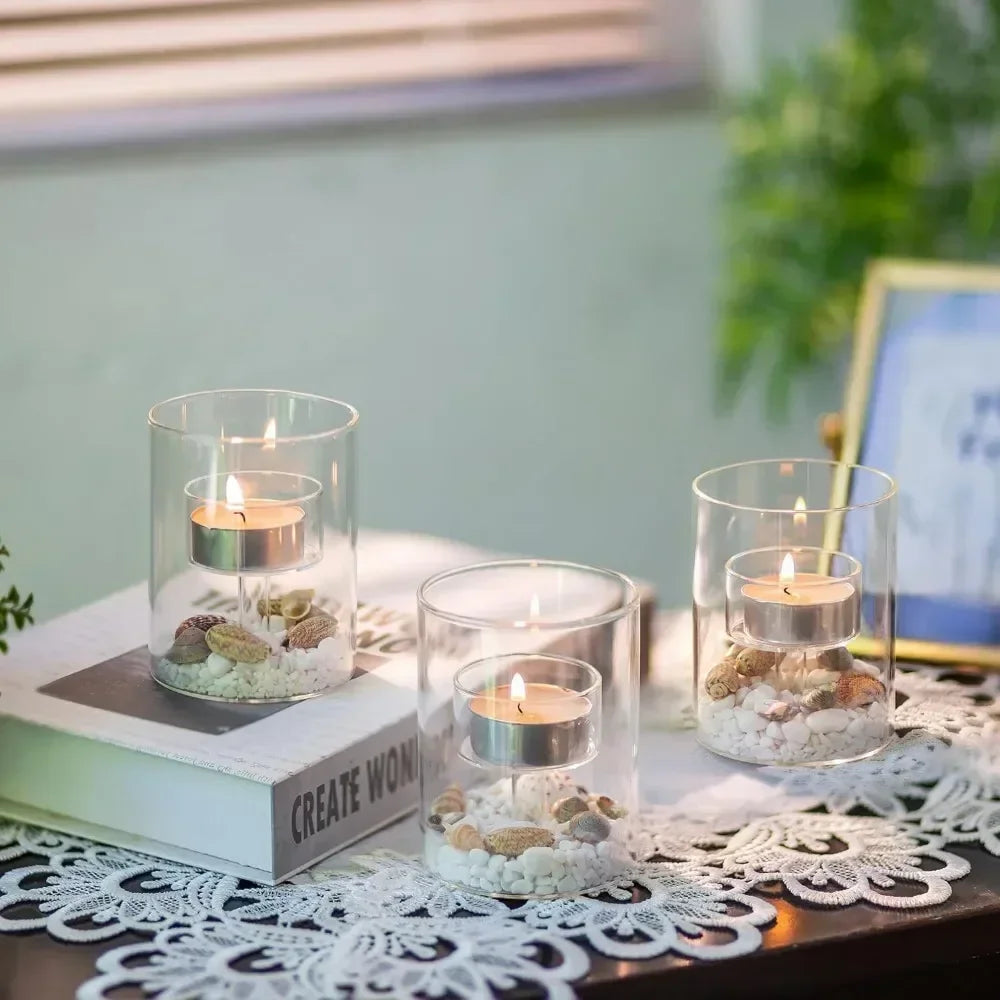 Glasseam Glass Tealight Candle Holder Modern Cylinder Candle Holders for Table Centerpiece Wedding Christmas Party Decorations