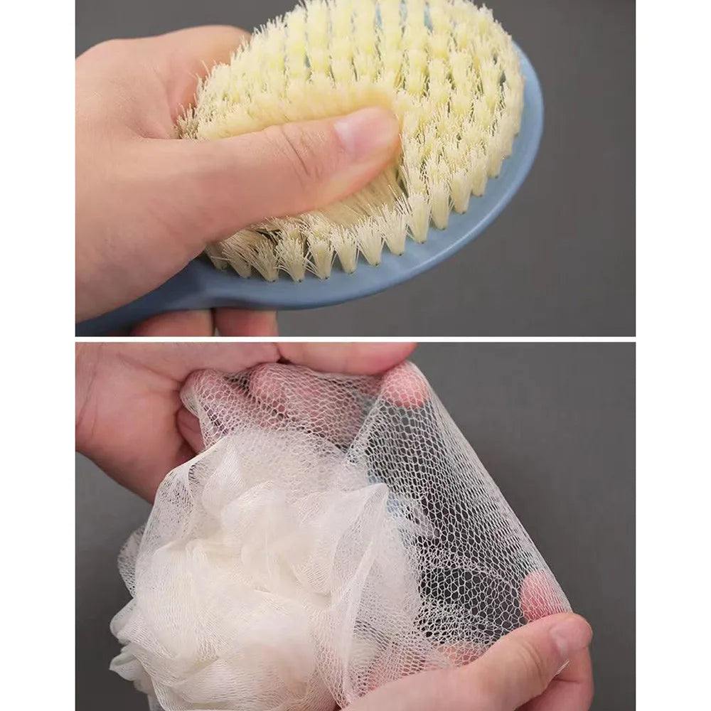 Bath Body Brush 2-in-1 Soft Back Brush Gentle Exfoliating Shower Sponge Scrubbing Brush Bathroom Cleaning Tool Accessories