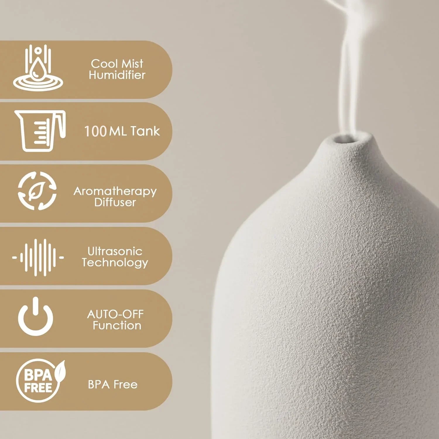 Ceramic Diffuser 100ml Essential Oil Diffusers  Aromatherapy Ultrasonic Humidifier Timer 7 LED Colors  Lights For Home Office