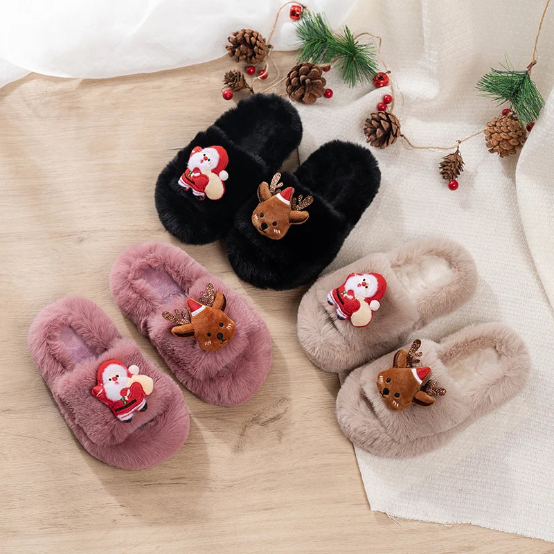 Kids Plush Slippers Sweet Christmas Gift Children Warm Shoes Korean Style 2025 Winter New Girls Fashion Casual Slipper Soft Sole