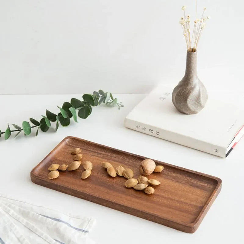 Musowood Serving Tray Plate Wood Trays Rectangular Teapot Holder Cake Breakfast Trays Kitchen Storage Board Home Serving Tray