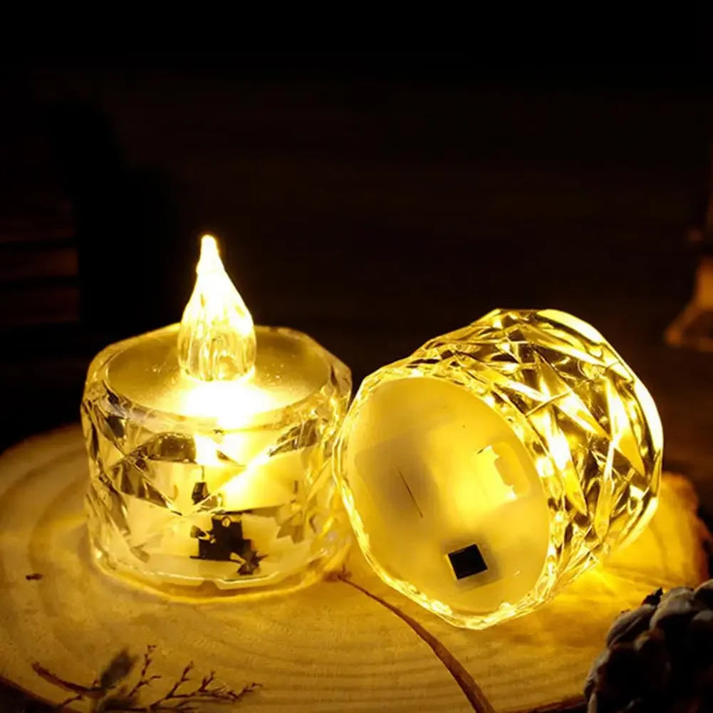 Flameless LED Light Candle LED Crystal Candle Light Transparent Shell Electronic Night Lamp Dating Party Holiday Home Decoration
