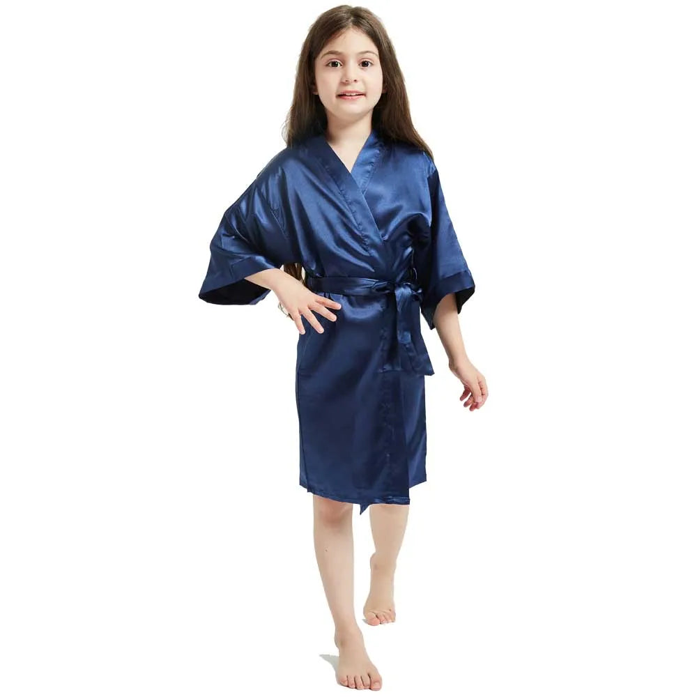 White Satin Silk Spa Bath Robes for Little Girls Kids Baby 2 to 3 4 5 6 7 8 9 10 11 12 13 14 Years Red Blue Children Robe Sleep