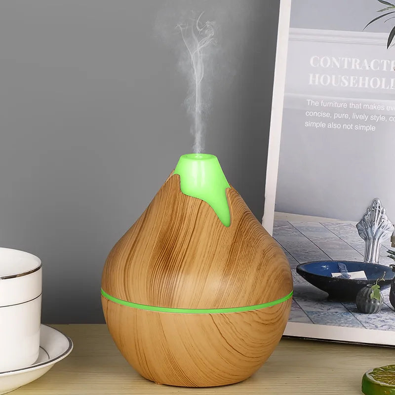 350ML Aromatherapy Essential Oil Diffuser Wood Grain Remote Control Ultrasonic Air Humidifier Cool with 7 Color LED Light