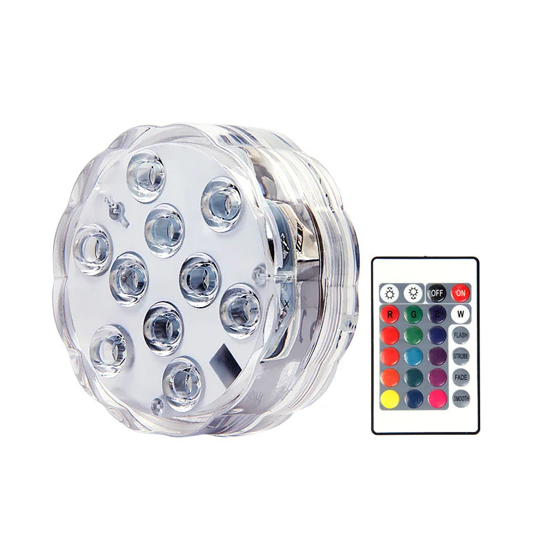 10leds RGB Led Submersible Light Underwater Night Lamp Battery Operated Garden Swimming Pool Light for Wedding Party Vase Bowl