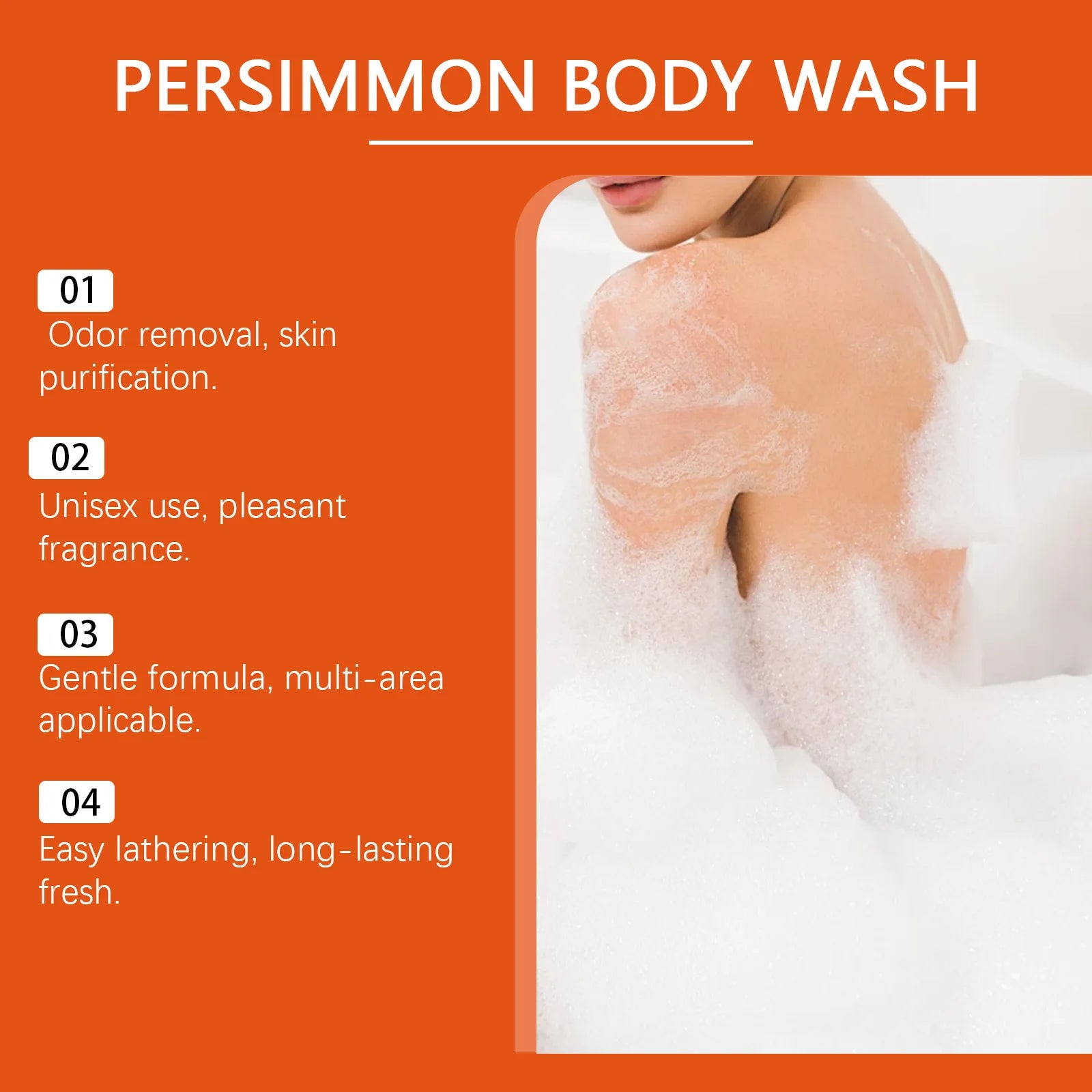 Exfoliating Persimmon Scented Shower Gel Cleanses the Body Removes Odors Dirt and Oil Leaves Skin Feeling Fresh and Smooth