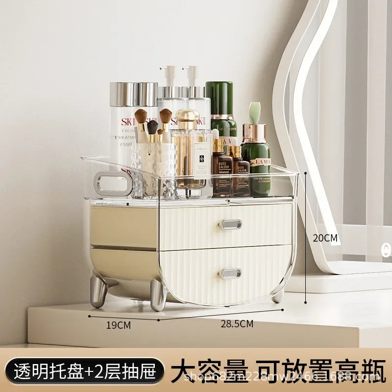 Cosmetics Storage Box, Dust-proof Flip Cover Bathroom Skincare Product Storage and Organizing Lipstick Drawer Style Shelf