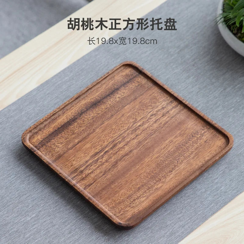 Walnut wood rectangular tray dry bubble tea tray cake bread breakfast snack tray hotel supplies restaurant tea tray