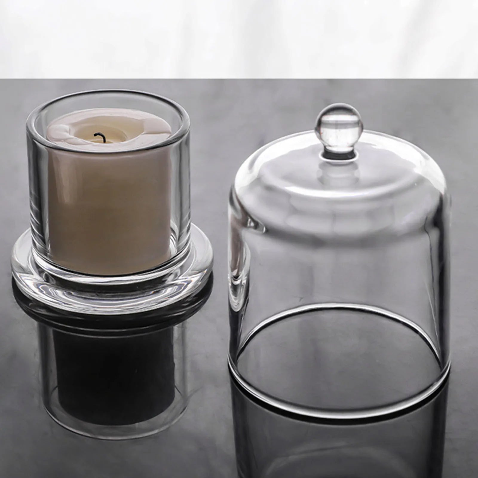 Glass Candle Holder with Dome Tealight Holder Clear Cake Stand for Bathroom Table Centerpiece Holiday Bedroom Decoration
