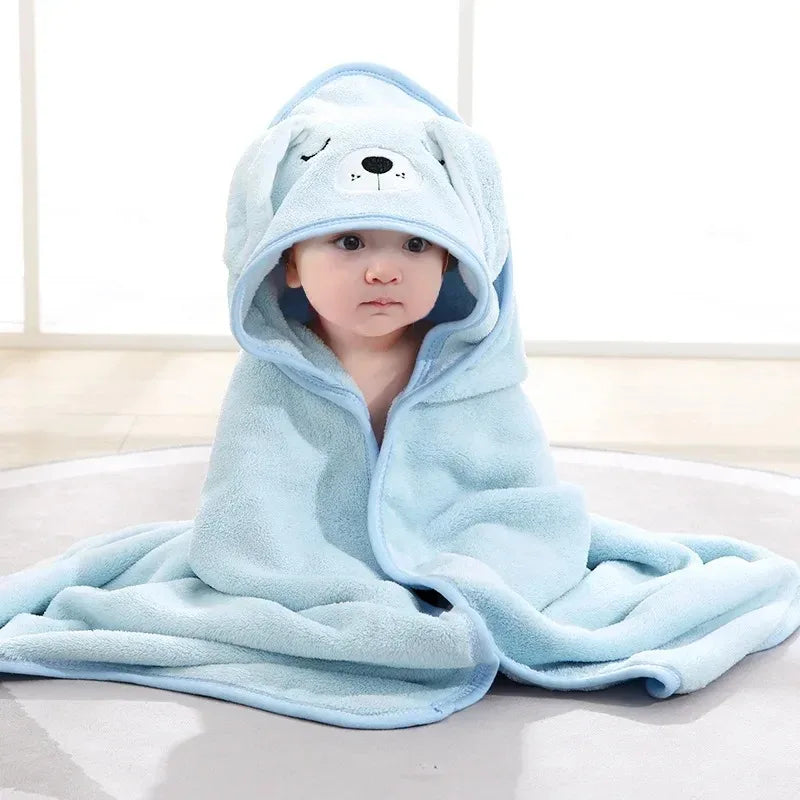 -Toddler Bathrobe Infant Bath Towel Boy Girl Blankets Swaddle With Hood Cartoon Coral Fleece Towel Blanket Newborn Kids Bedding