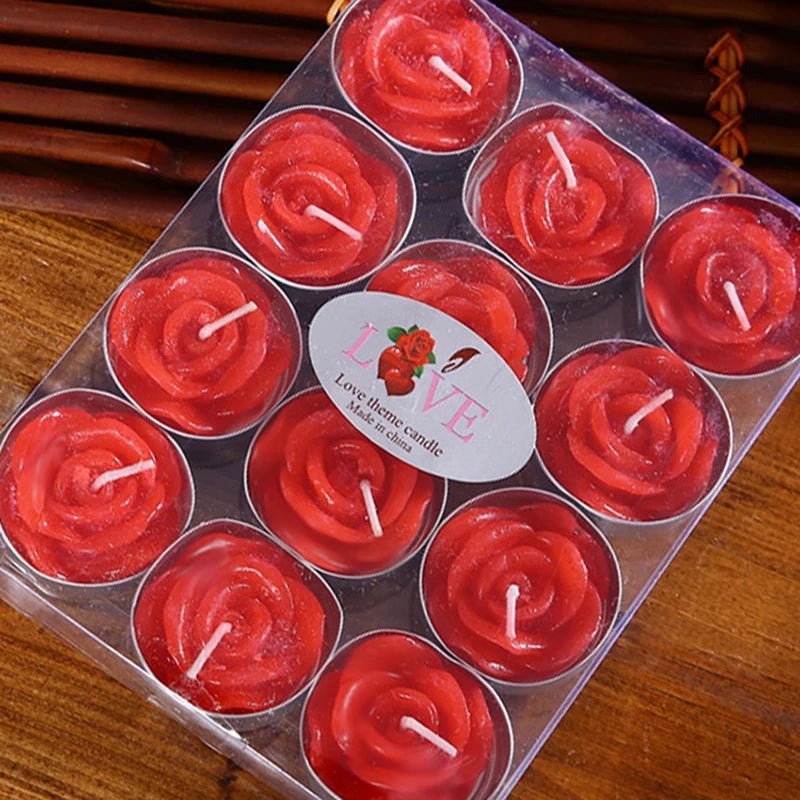 Romantic Rose Flower Shaped Tealight Candles, Tea Light Candle, Home Decorations, Wedding, Birthday Party, Christmas, 12Pcs Set