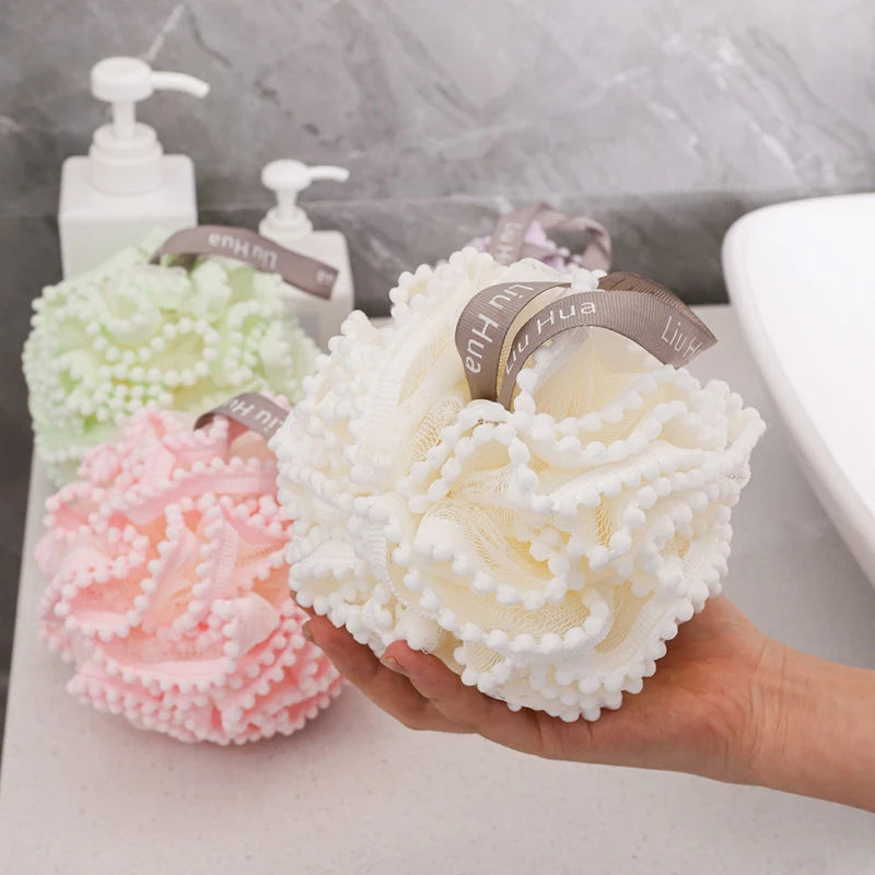 Soft Mesh Bath Sponge Balls Skin Cleaning Brush Shower Puff Body Cleaner Exfoliating Scrubbers Bath Flower Bathing Accessories