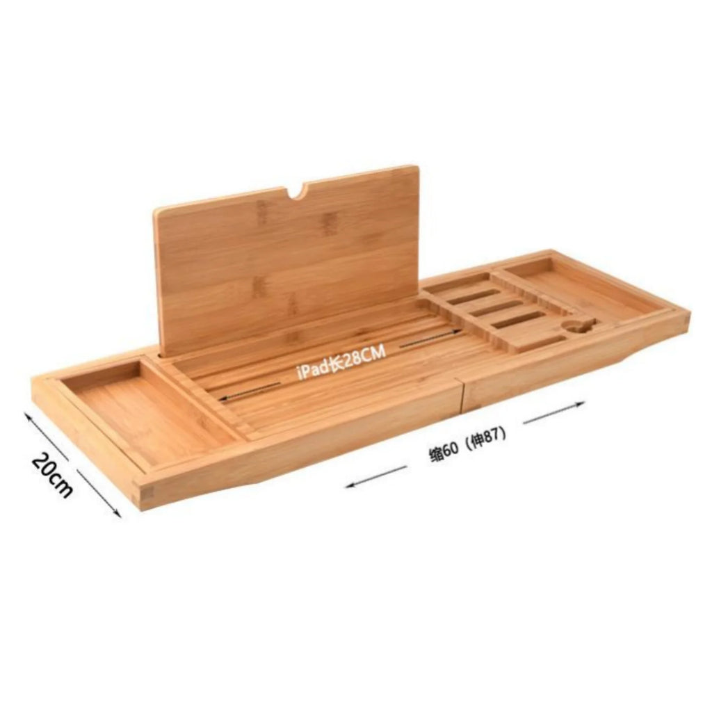 Expandable Luxury Wooden Bathtub Caddy Tray Bathtub Accessories 23.62''-34.25'' Soap Dish Non Slip Tablet Holder Storage Holder