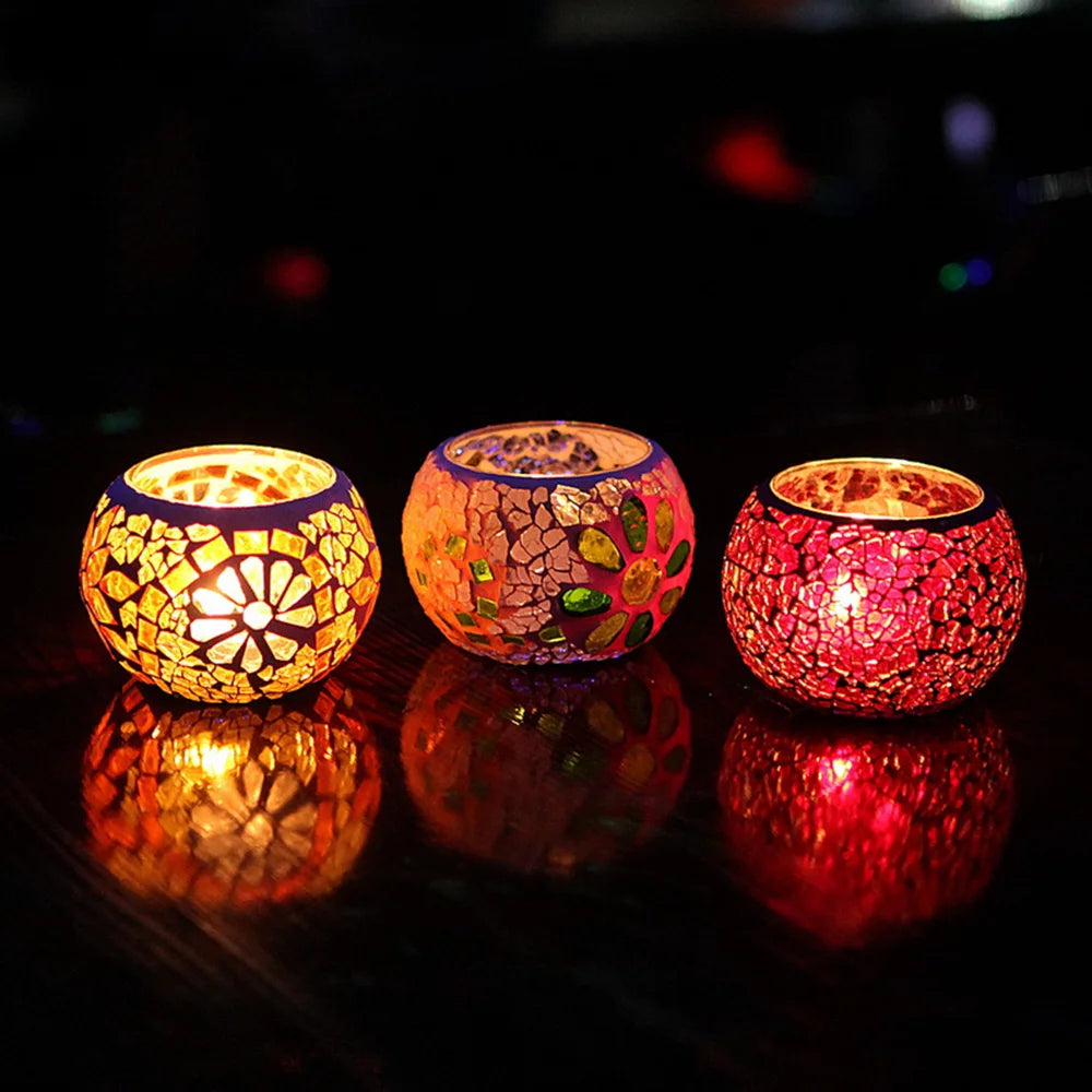 1 Piece Moroccan Style Candle Holder Glass Handmade Patch Romantic Candlelight Dinner Bar Home Restaurant Decoration Ornaments