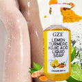 GZE Glow Lemon Turmeric Kojic Acid Liquid Soap - Gentle Exfoliating, Brightening, and Nourishing Skin Cleanser with Turmeric