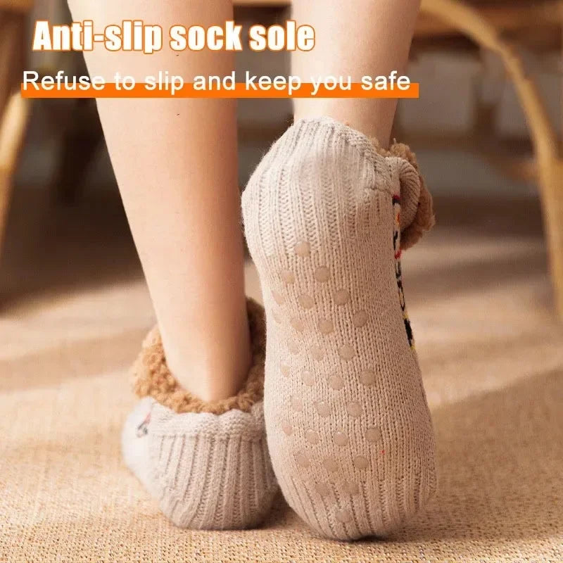 Indoor Winter Slippers Socks Men's Floor Socks Adult Home Bedroom Sleeping Socks Non-slip Knitted Plus Fleece Warm Carpet Sox