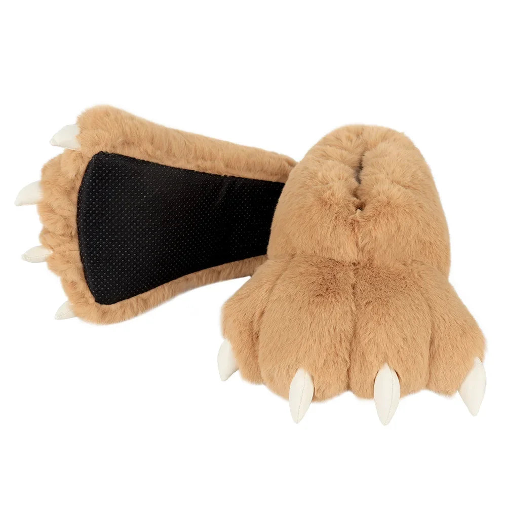 1 Pair Furry Animal Claw Paw Slippers Adults Unisex Cozy Plush Slippers Fun Costume House Footwear Novelty Bear Paw Lolita Shoes