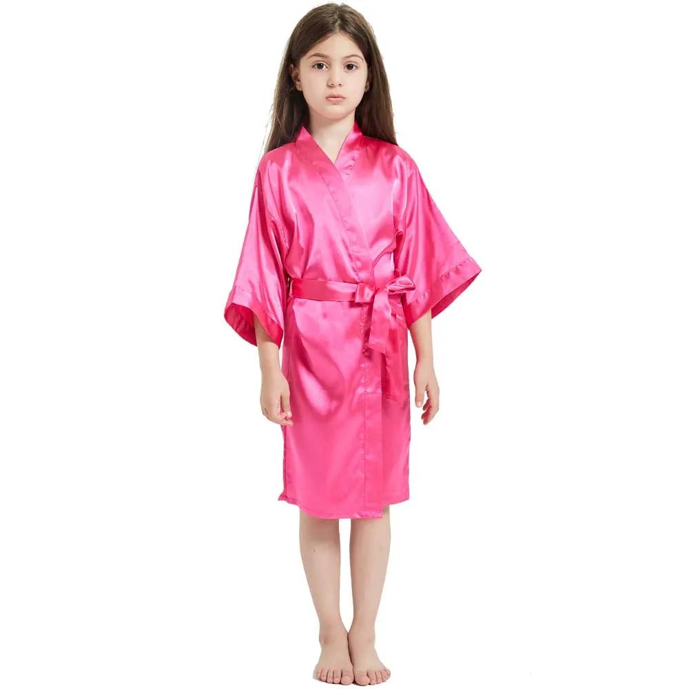 White Satin Silk Spa Bath Robes for Little Girls Kids Baby 2 to 3 4 5 6 7 8 9 10 11 12 13 14 Years Red Blue Children Robe Sleep
