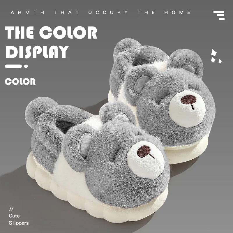 Cute Cozy Cartoon Bear Slippers for Women – Plush Winter Indoor Spa Comfort