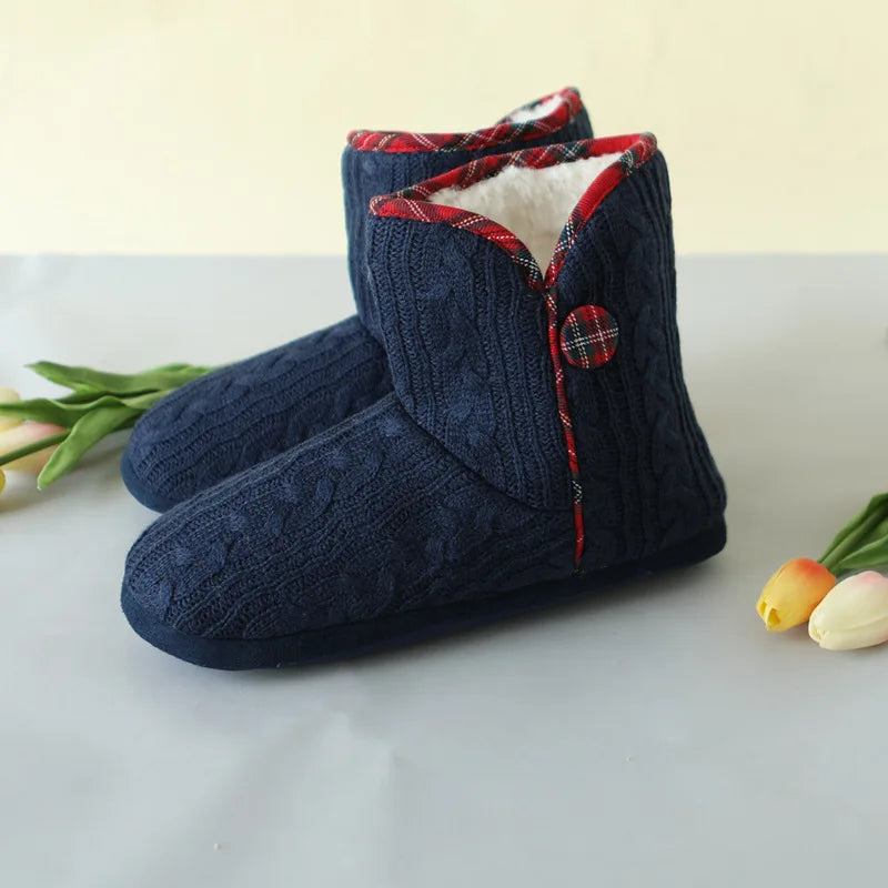 Winter Boots Slippers Women Knitted Ankle Boots Slippers Warm House Cotton Shoes Outdoor Indoor Plush Lining Boots