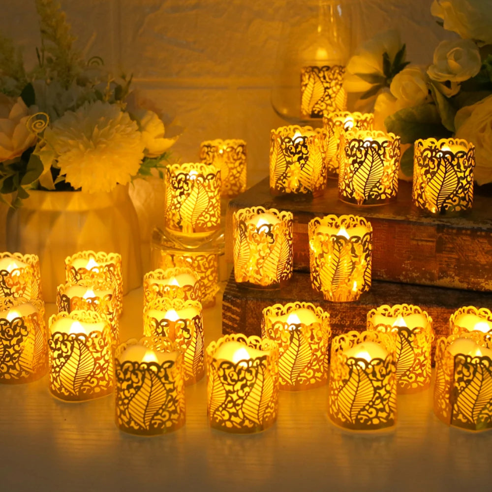 Flameless Tea Light Candles Battery Operated Votive LED Tealights with Paper Lampshade for Wedding Valentine Halloween Christmas