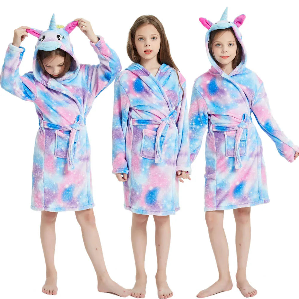 Kids Bathrobe for Girl Children Clothing Girl Flannel Bath Robe Clothes Boy Cartoon Night Robe Kids Pajamas For Girl 3-14 Years