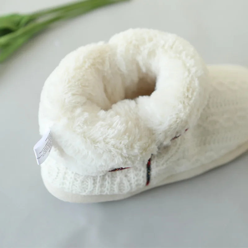 Winter Boots Slippers Women Knitted Ankle Boots Slippers Warm House Cotton Shoes Outdoor Indoor Plush Lining Boots