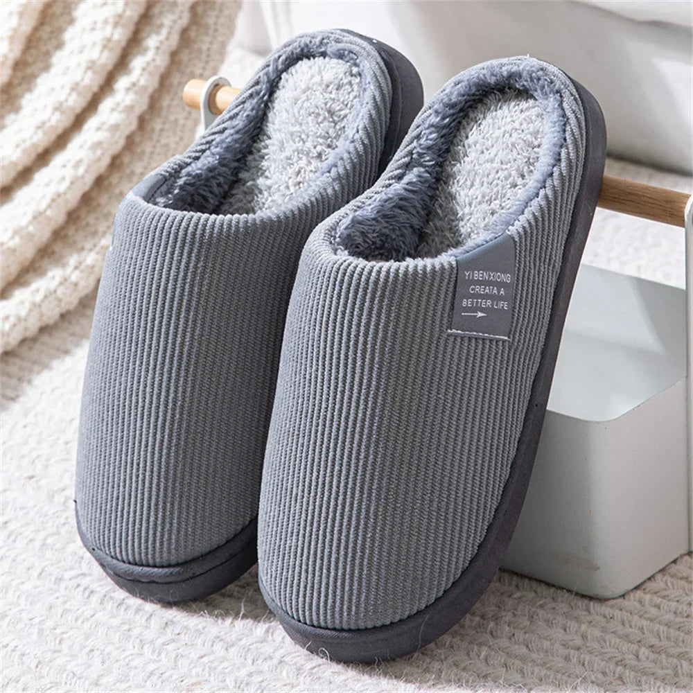 Women Winter Warm Home Slippers Men Indoor Thicken Non-slip Soft Sole Slides Plush Cotton Shoes Ladies Non-slip Couples Slipper