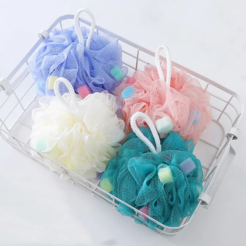 1pc Soft Bath Scrub Bath Ball Body Clean Bath Puff Bathroom Supplies Flower Shape Scrubbing Bubble Shower Mesh Sponge Back Brush