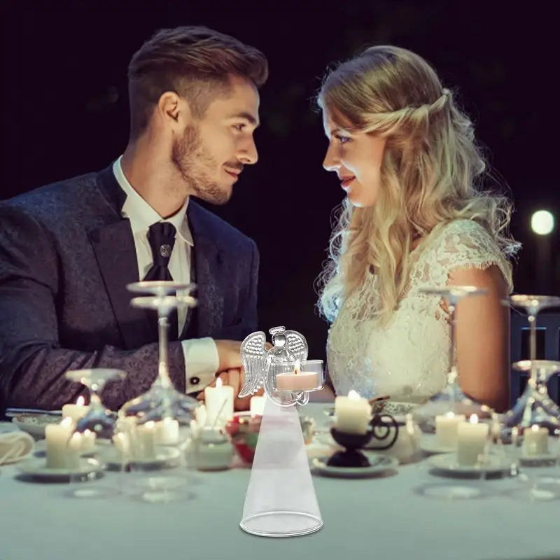 Clear Glass Candle Holder Creative Angel Candlestick Holder Tea Light Stand For Wedding Party Christmas Dining Table Decoration