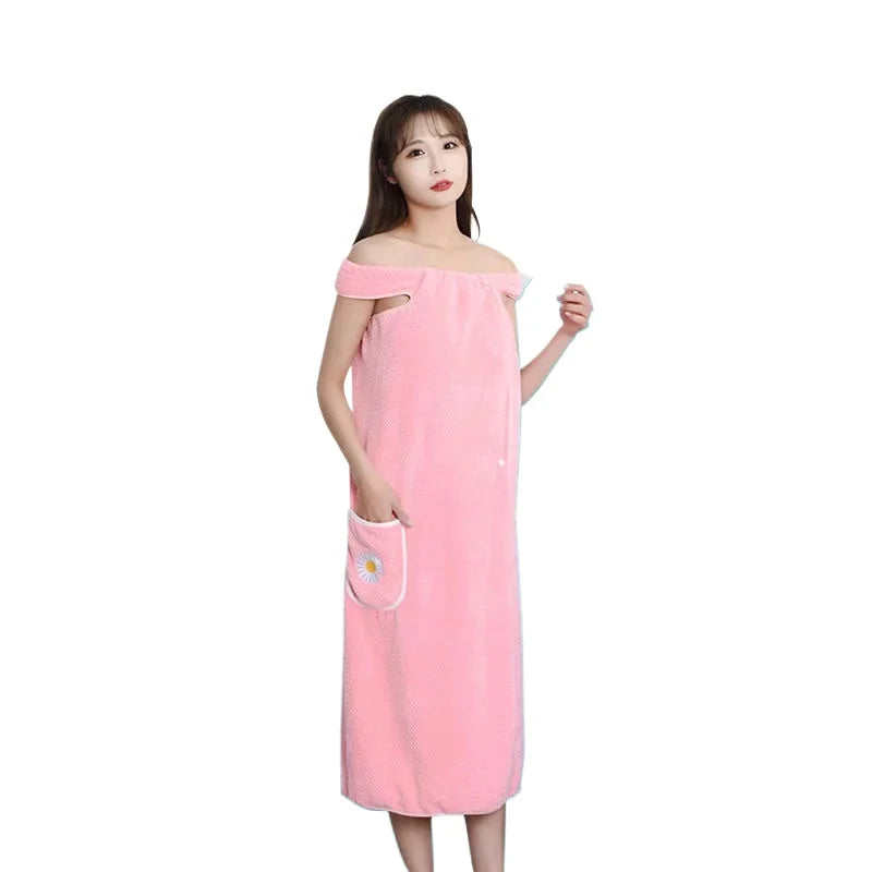 Bath Towel Wrap Dress for Women - Long Style Skirt, Quick-Dry Hair, Wearable and Washable Polyester Robe Quick-Dry  Compressed
