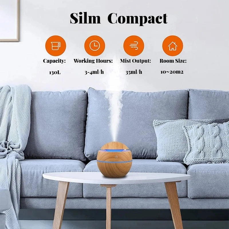 Essential Oil Aroma Diffuser USB Ultrasonic Cool Mist Sprayer Wood Grain Air Humidifier Electric Purifier for Home , Car, office