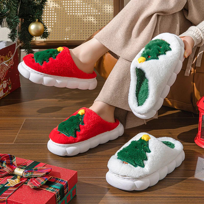 Christmas Themed Plush Slippers for Women and Men Cozy Home Winter Indoor Soft Cotton Shoes New Holiday Design