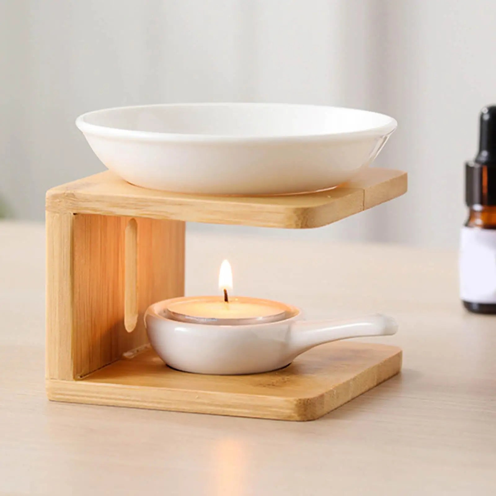 Ceramic Essential Oil Burner with Candle Holder Scented Wax Melt Burner Tealight Holder Decorative Centerpiece for Office Home