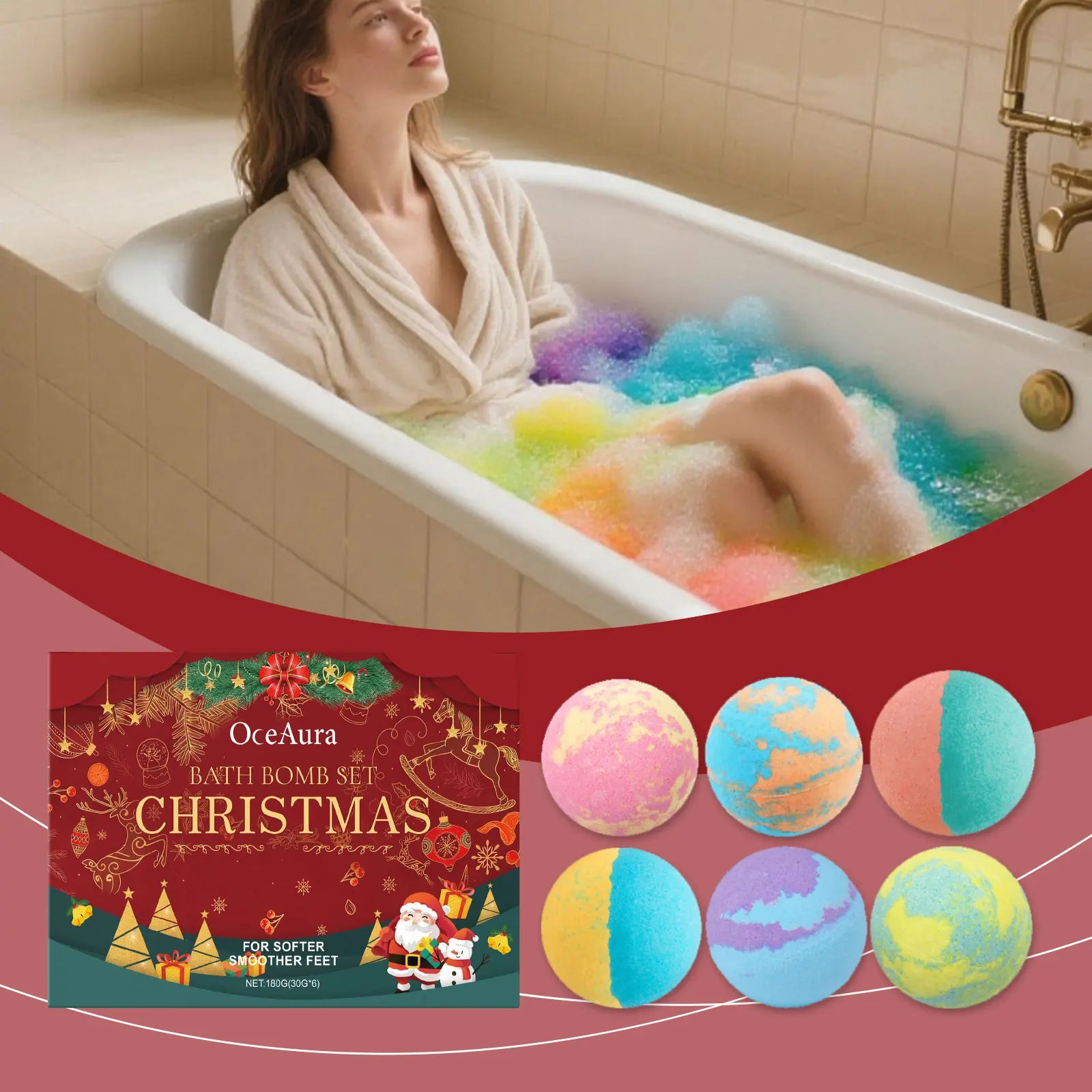 Christmas Bath Bombs Gift Set Organic Bubble Bath Exfoliating Relax Stress Aromatherapy Gentle Cleaning Smoothing Body Skin Care