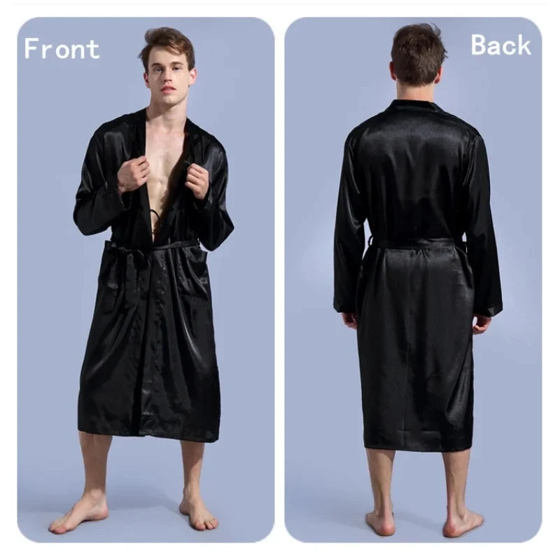 Men's V Neck Satin Robe Kimono Long Bathrobe Pajamas Sleepwear Christmas Robes for Wedding Party Men Loungewear Dressing Gown