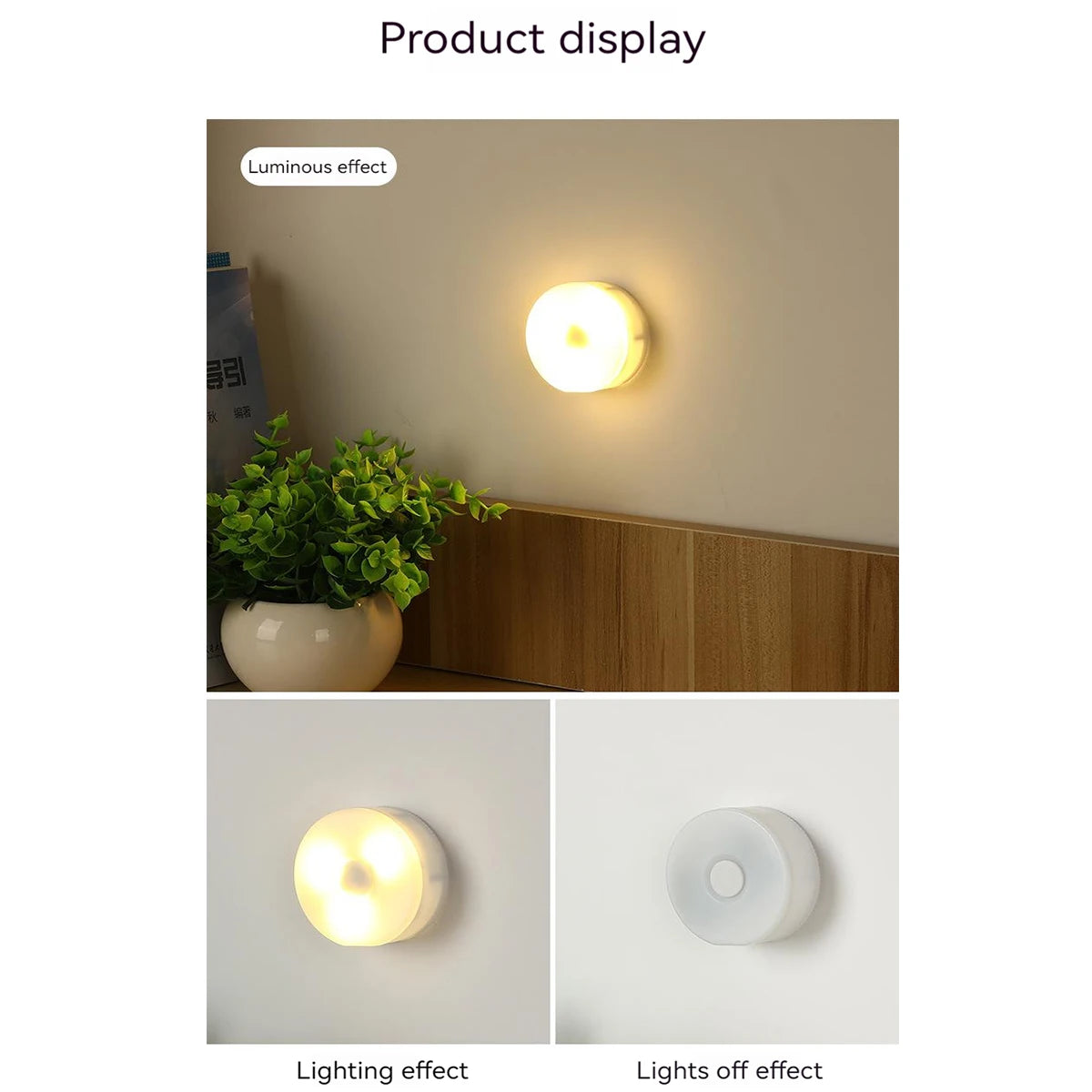 3 Color LED Night Light Battery Powered Convenient Mini Round Night Lamp Suitable For Home Bedroom Cabinet Wardrobe