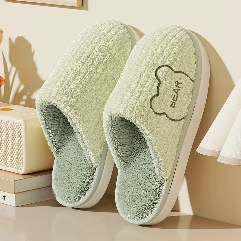 Winter Warm Plush Slippers Men Thick Sole Anti Slip Indoor Outdoor Soft Cozy Home Fleece Lining Bear Thermal Footwear Large Size